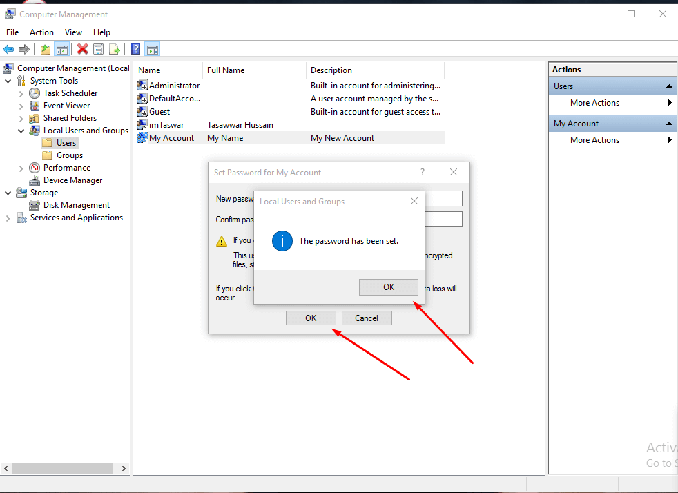 Step 7 -reset user password in windows 10